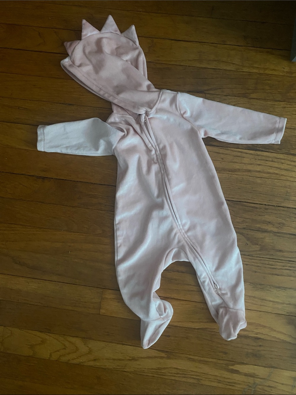 Old Navy 6-9 months velour pink baby dinosaur hooded suit